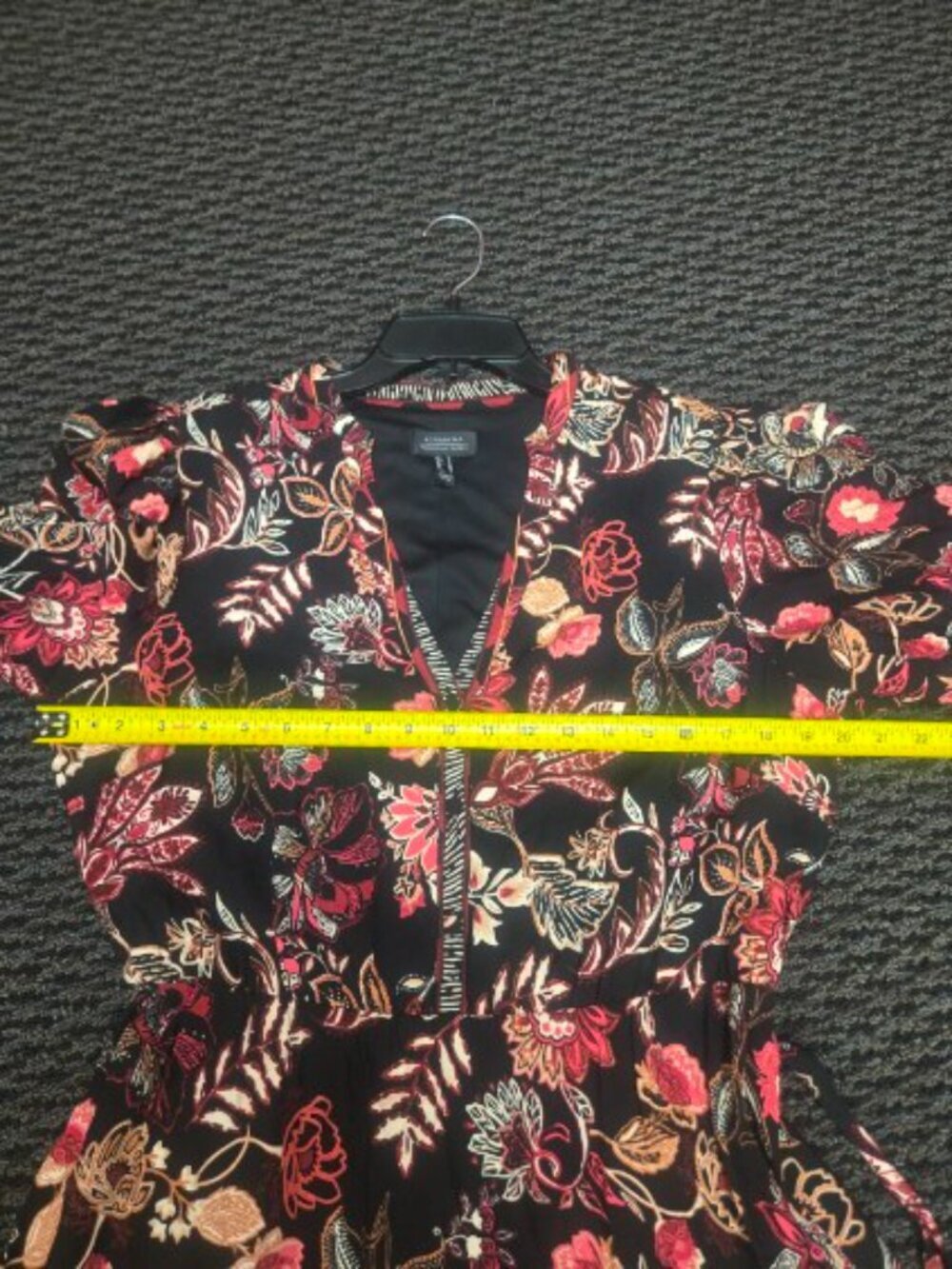 Adrianna Papell Dress 12 Black Pink Floral A-Line Midi Belted V-Neck Long Sleeve - Picture 8 of 11